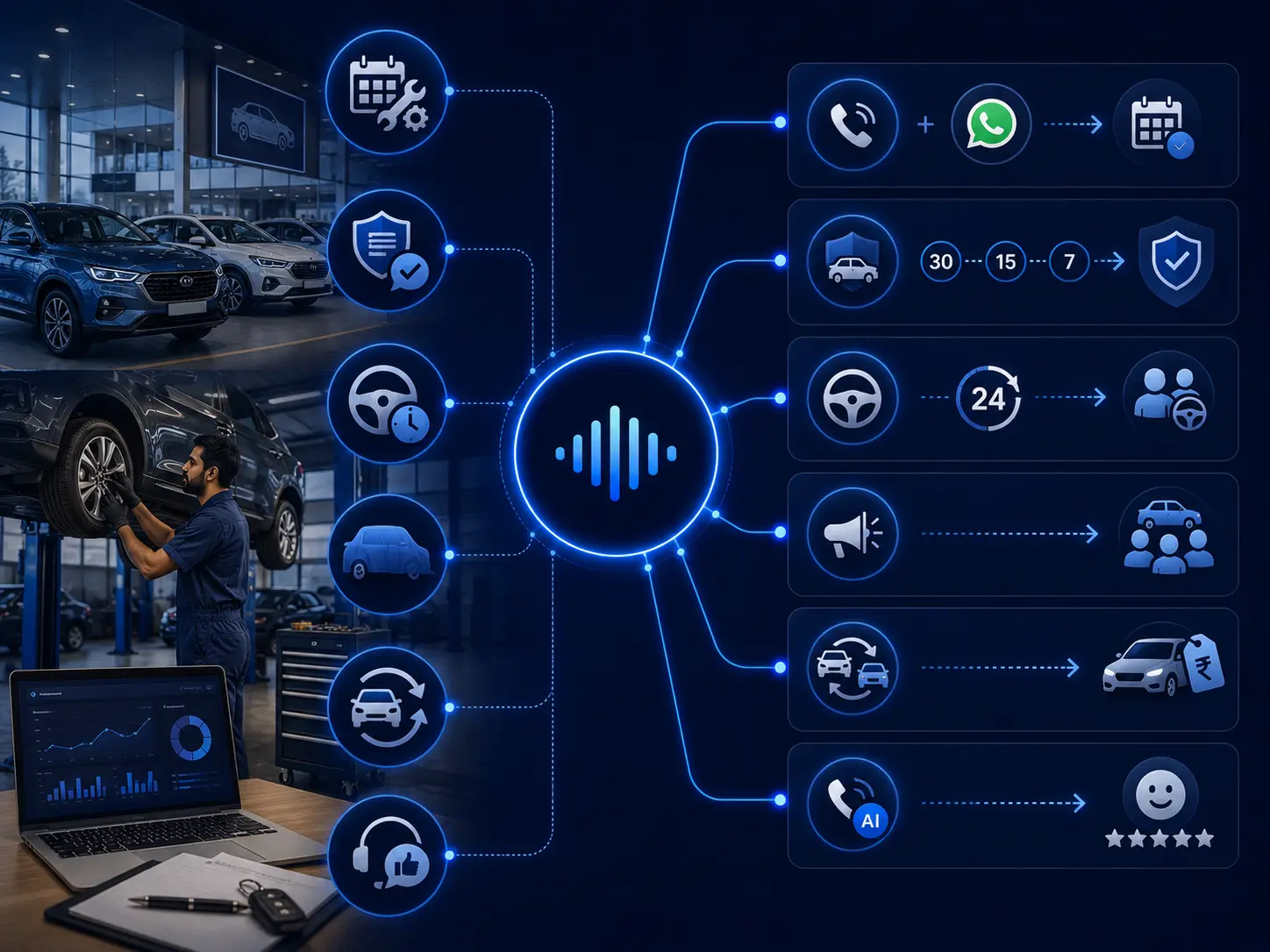 Auto dealer and workshop connected to Riv.ai's multi-channel communication platform