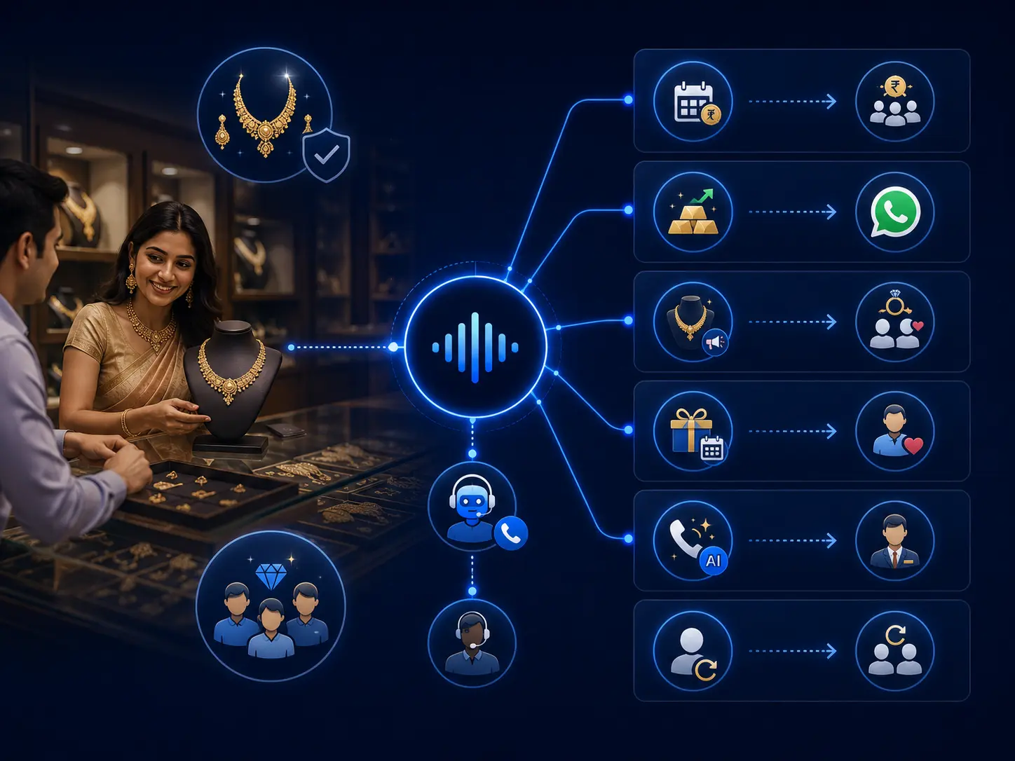 Jewellery store owner connecting with customers through Riv.ai's AI-powered communication platform